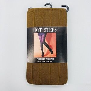 Hot Steps Brown Ribbed Tights One Size 4’10-5’8 95-160 lbs New #9109P